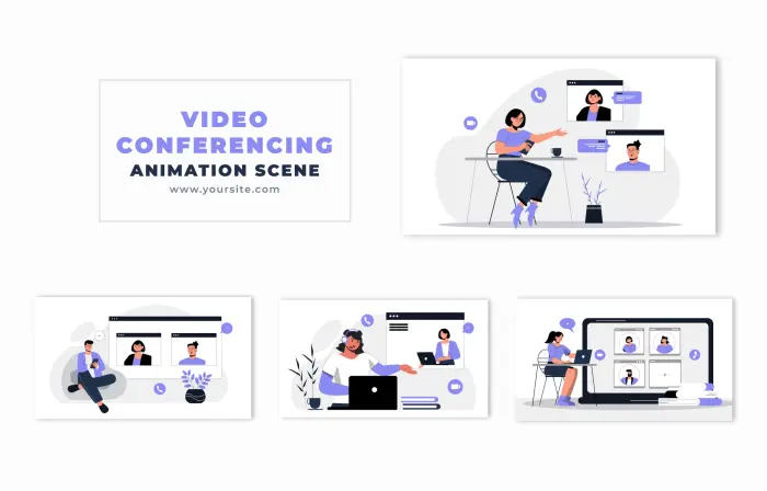 Video Conferencing Concept 2D Design Animation Scene
